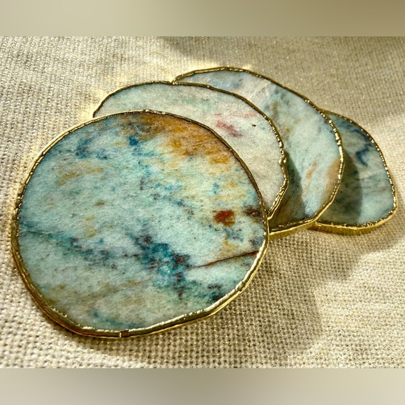 NEW Electroplated Aventurine Coaster Set (4pc) - Picture 3 of 10